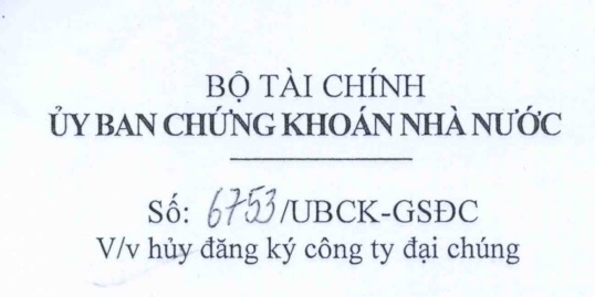Thông báo hủy đăng ký công ty đại chúng đối với Công ty Cổ phần Đường Biên Hòa