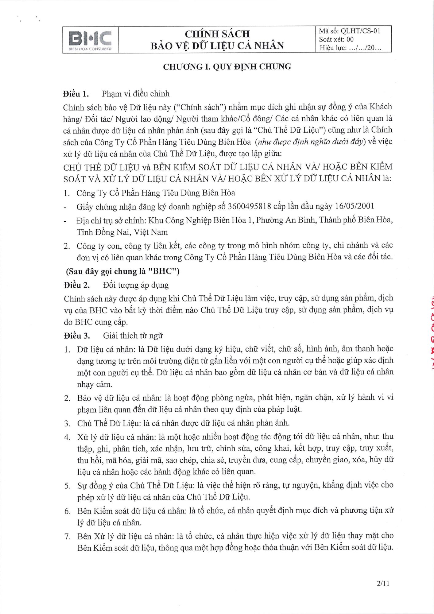 Chính sách bảo vệ dữ liệu cá nhân